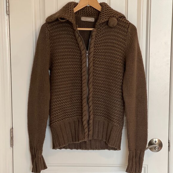 Women's ZARA Chocolate Brown Chunky Knit Zip Jacket - Large - Picture 1 of 4